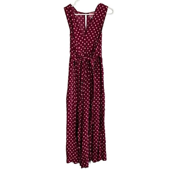 Kate Spade Womens Lia Jumpsuit 4 Burgundy Pink Polka Dot Wide Leg One Piece - Picture 1 of 11